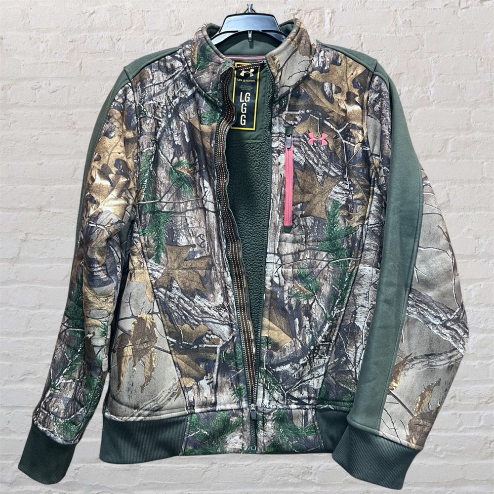 UNDER ARMOUR Womens Size Large UA Storm Realtree Fleece Lined Jacket Camo Pink